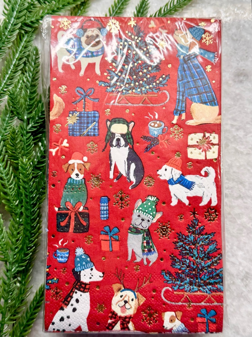 New Clementine Paper Christmas Dogs Red Paper Buffet Guest Napkins 40ct.